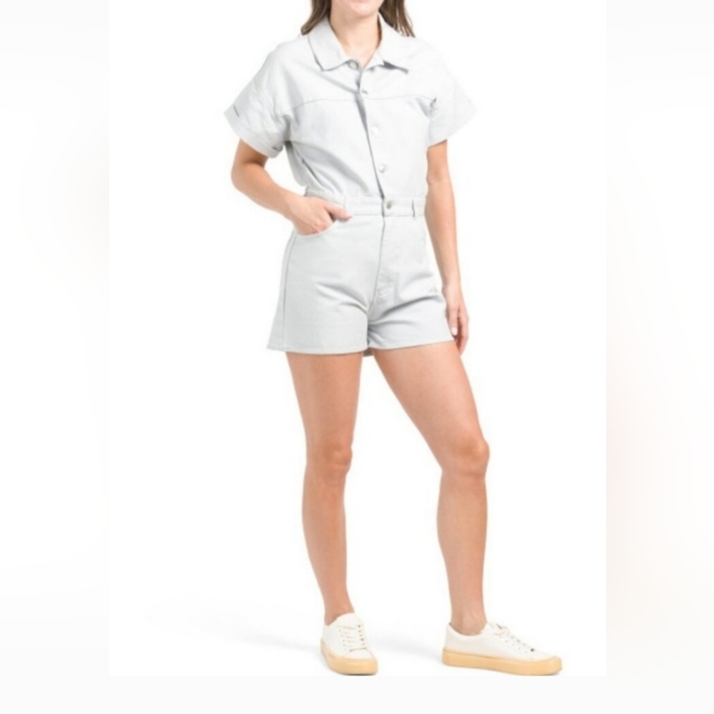 Nwt Zara Glitter Metallic Silver Button up Romper Jumpsuit size Med